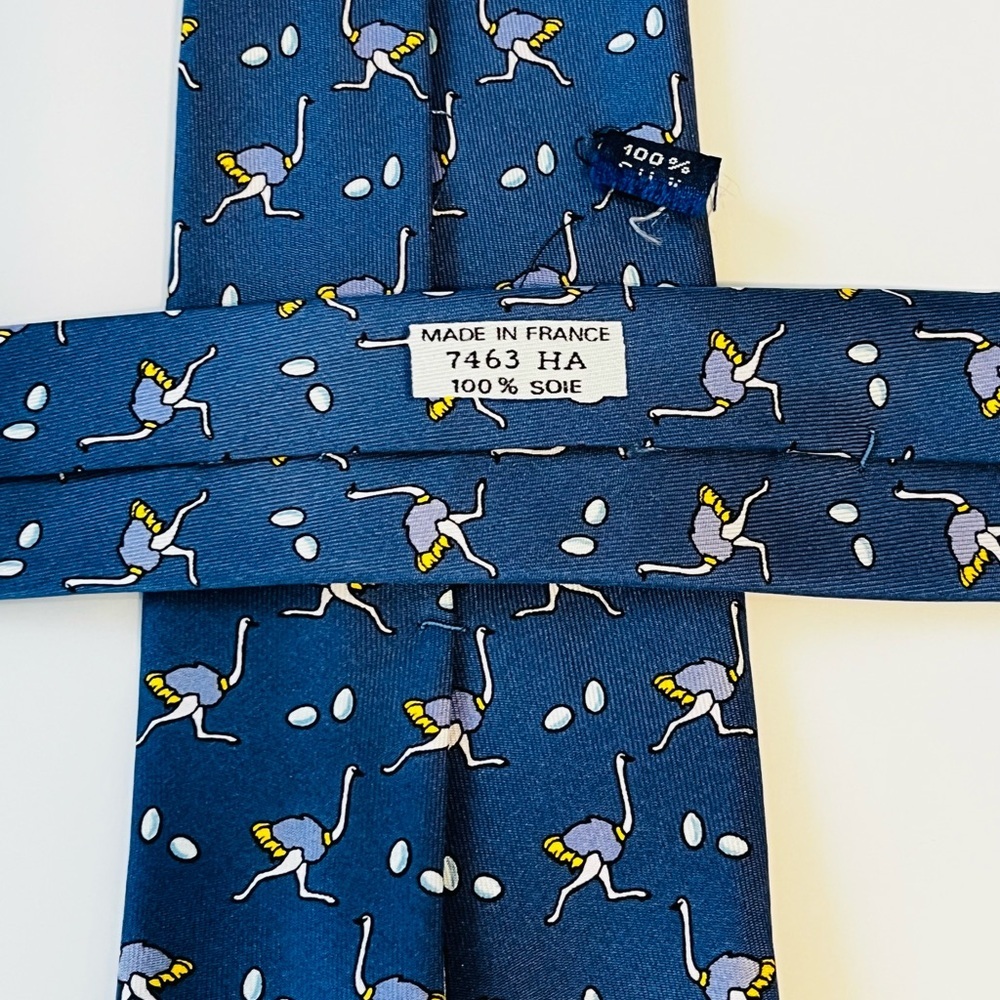 HERMES 7463 HA Men’s Neck Tie 100% Silk Vintage France Ostrich Eggs Navy - Picture 4 of 8